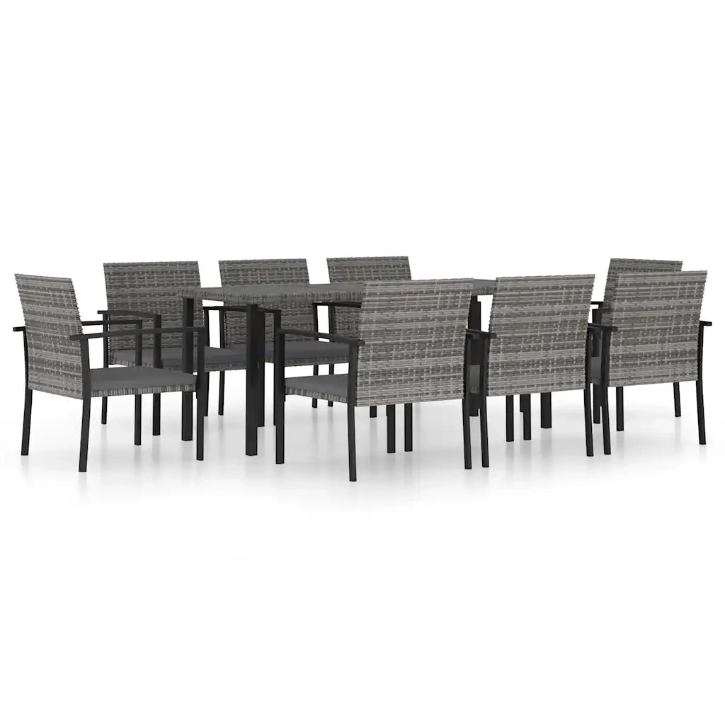 Set da Pranzo da Giardino 9 pz in Polyrattan Grigio