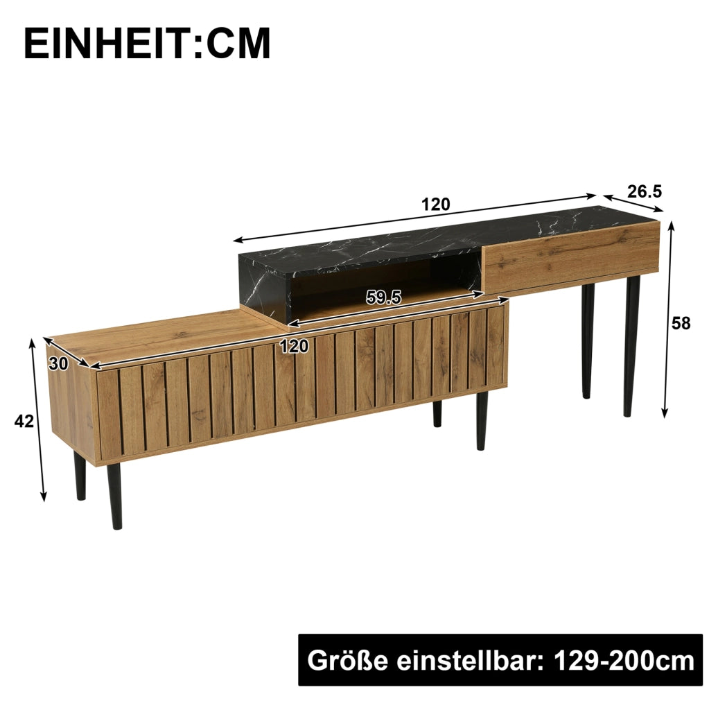 Mobile TV moderno con effetto marmo e venatura legno; struttura in MDF; colore legno naturale