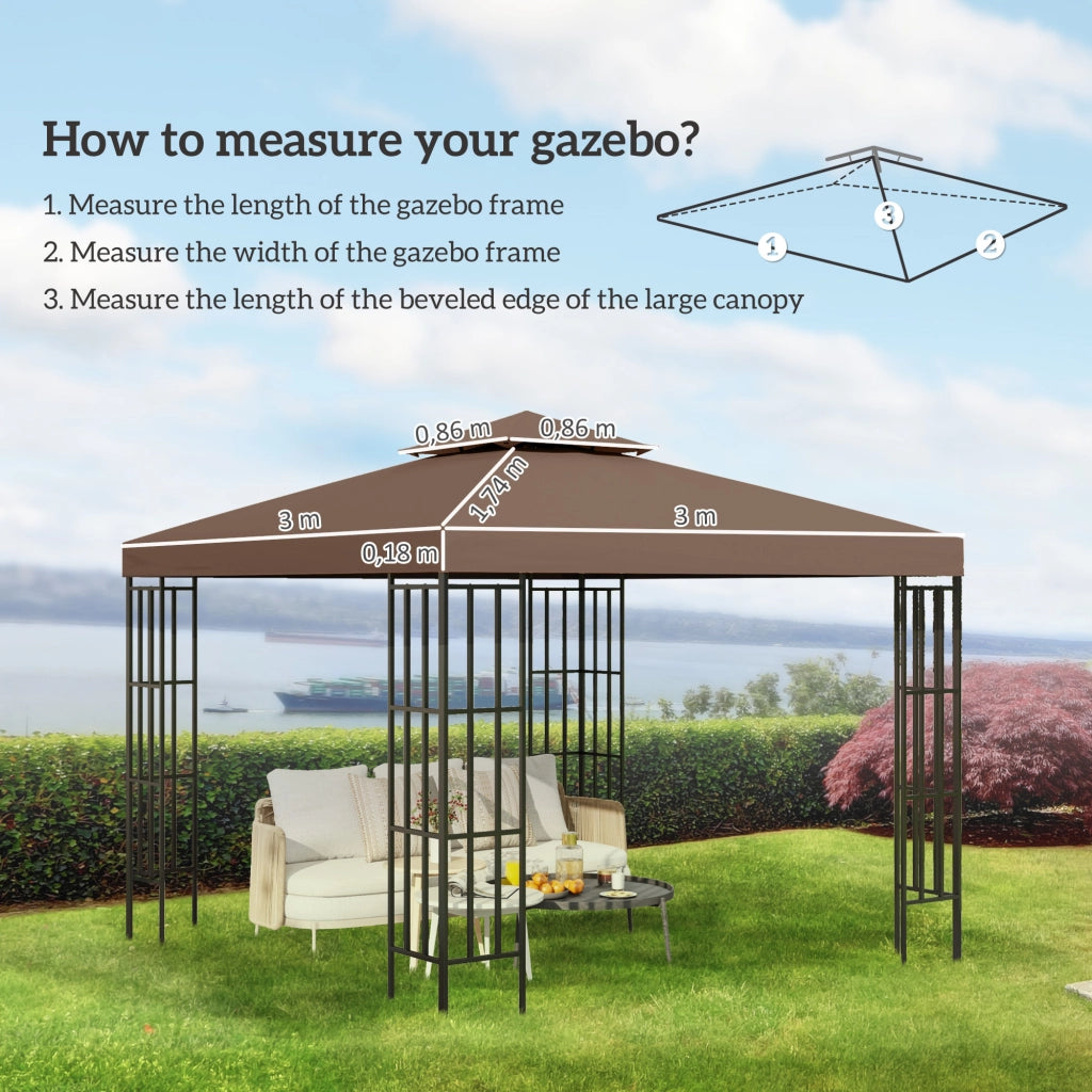 Tetto di Ricambio per Gazebo 3x3m a 2 Livelli e Resistente ai Raggi UV. Caff¨¨