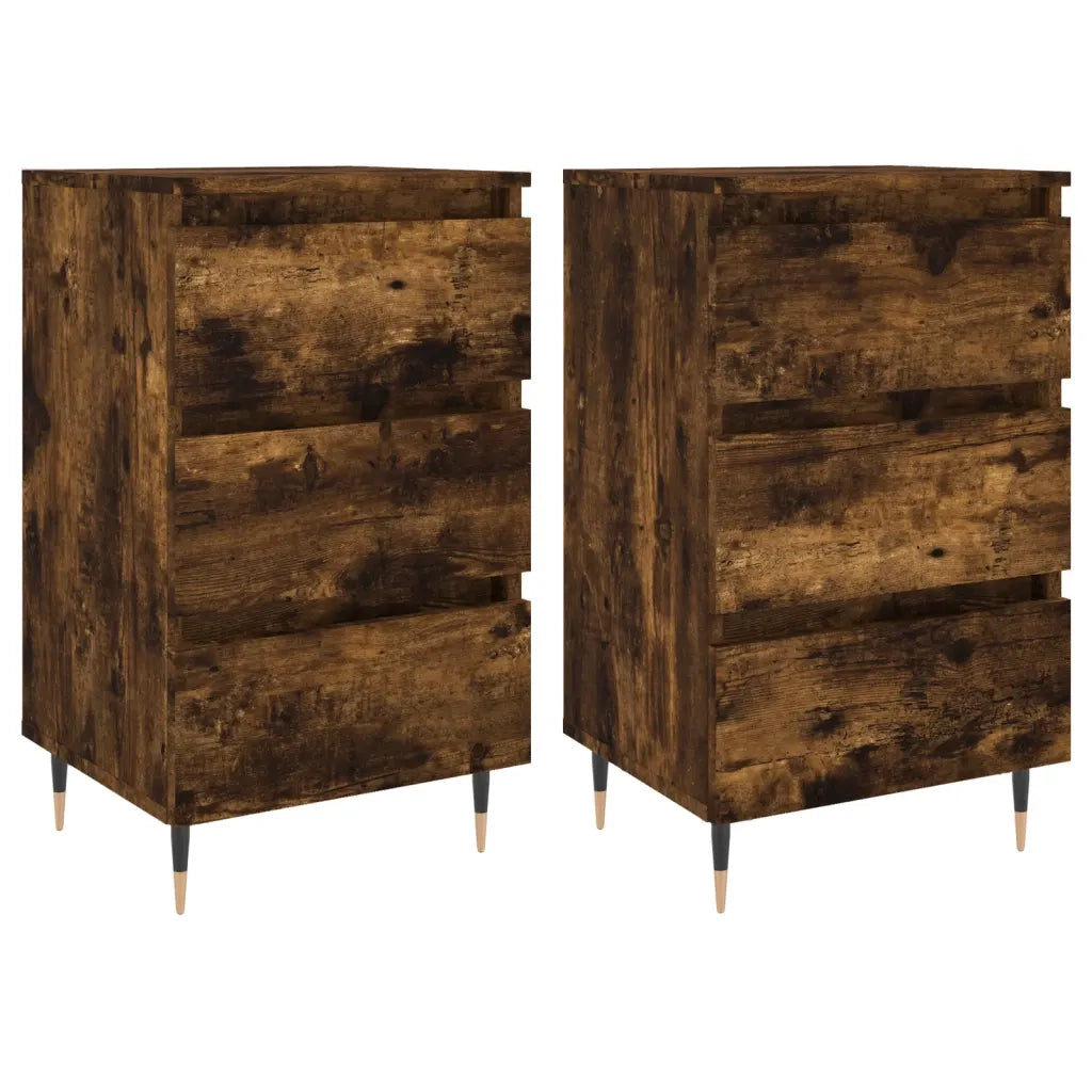 Set di 2 Comodini | Armadio da Notte | Mobiletto da notte Rovere Fumo 40x35x69 cm in Legno Multistrato