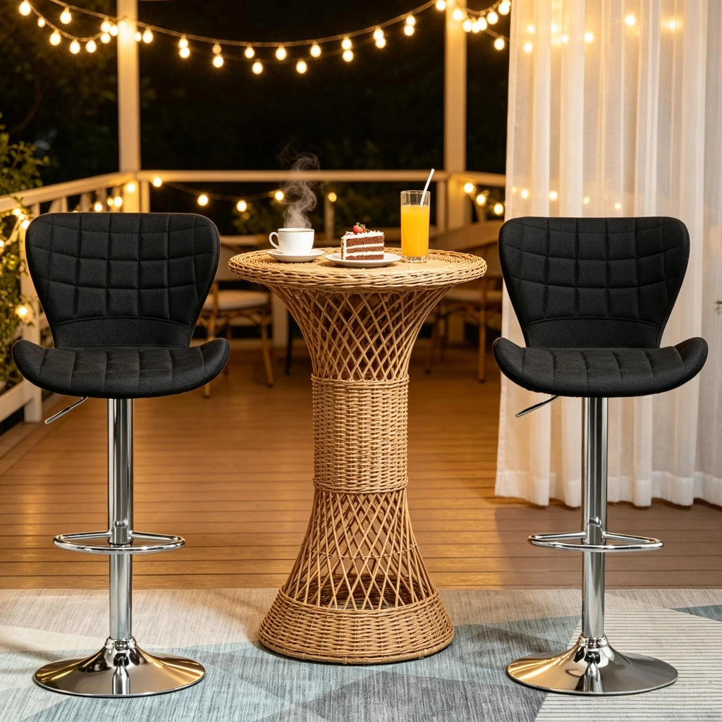 Sgabello da bar girevole set di 2 con altezza regolabile schienale ergonomico e poggiapiedi in lino nero