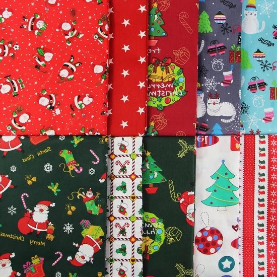 Set di tessuti di cotone per la natale 10 pezzi con disegno moda per cucire e cucire - 50 x 80 cm, 40 x 50 cm, 25 x 25 cm - Tela decorativa per creare abiti decorazioni artigianato