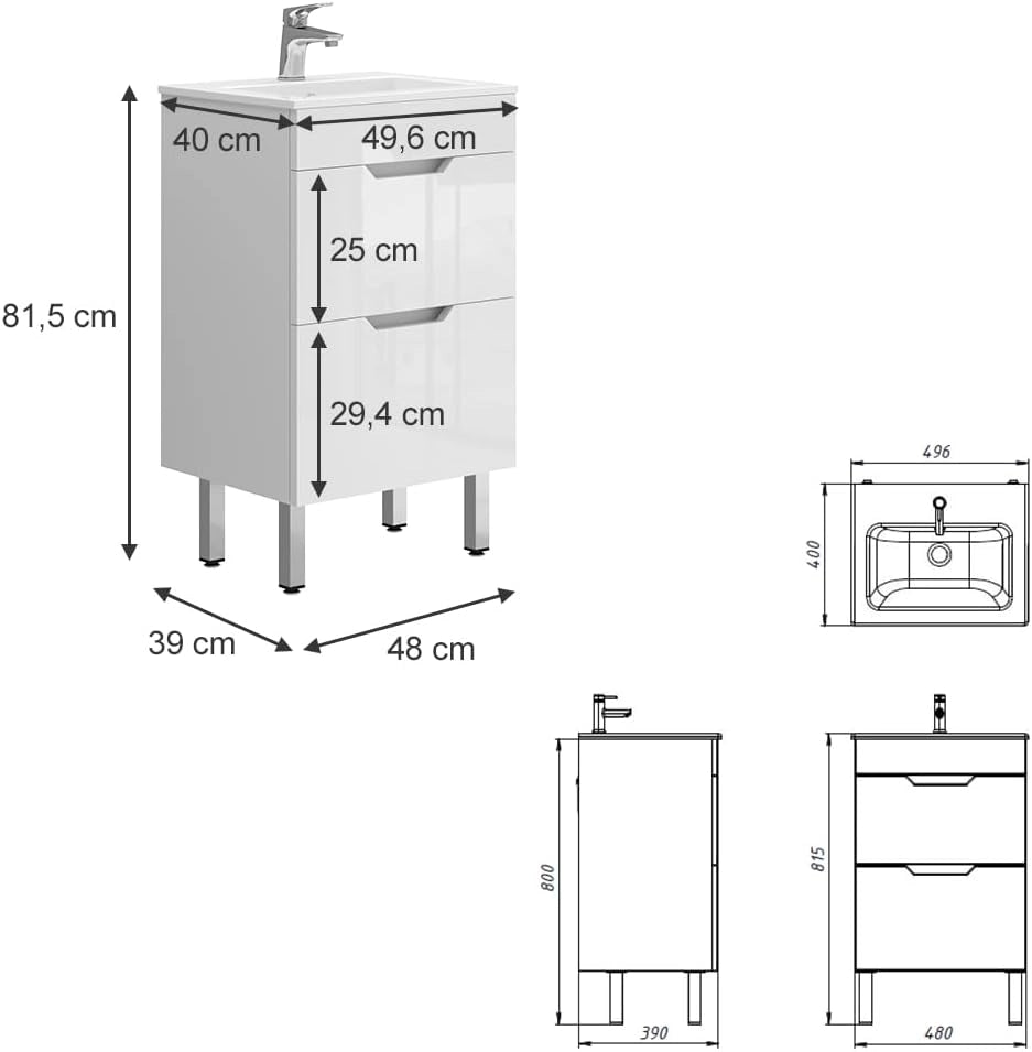 Set mobili bagno Clayton, Bianco, 49 cm, composto da mobile sottolavabo e lavabo