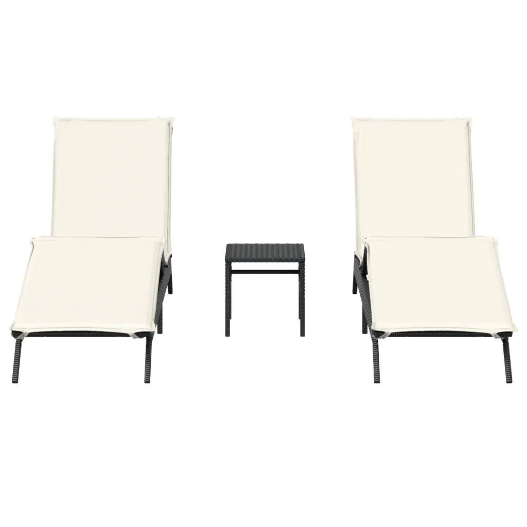 Lettini Prendisole 2 pz con Tavolino Nero in Polyrattan 4002710