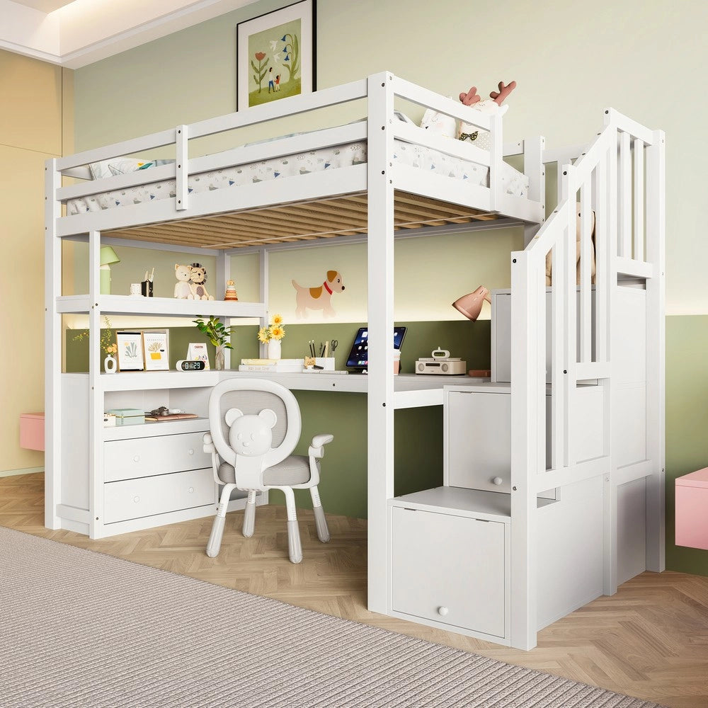 Letto a Soppalco con Scrivania e Cassetti ¨C Xylo ¨C Bianco 90x200