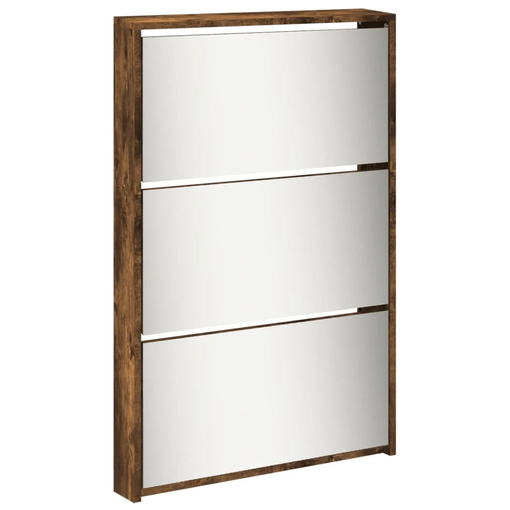 Scarpiera mobiletto portascarpe mobile ingresso/corridoio/soggiorno con specchio 5 ripiani 63 x 17 x 169,5 cm marrone 02_0021889