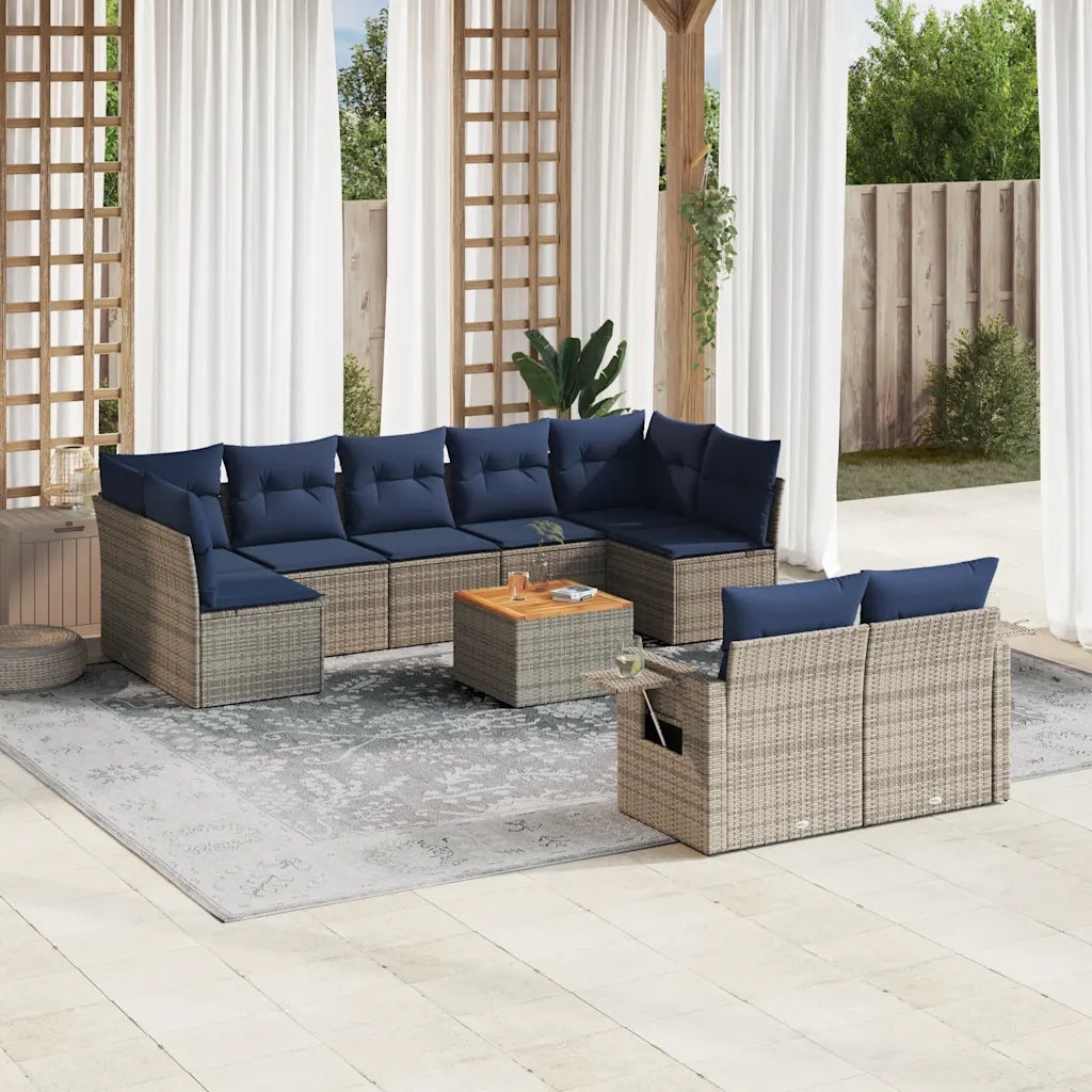 Set Divani da Giardino 10 pz con Cuscini Grigio in Polyrattan 3224717
