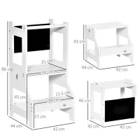 Scala Montessori 2 in 1 in MDF Staccabile, con Sgabello, Lavagna Inclusi, per Bambini 3-6 Anni, Bianco