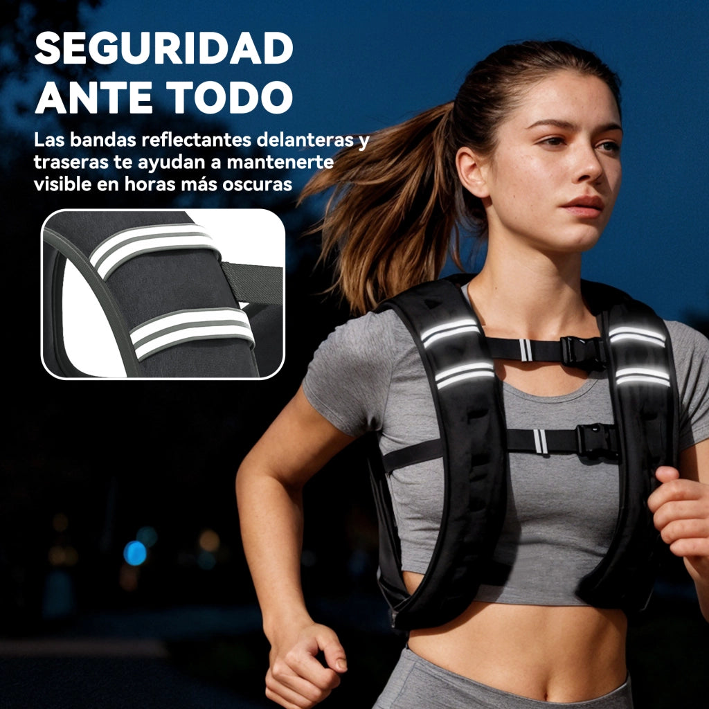 Gilet Zavorrato 5 kg ¨C Xylo ¨C con Cinghie Regolabili e Bande Riflettenti Nero