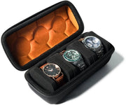 Borsa orologio per viaggio, chiusura per uomini e donne, con cuscino anticrolla orologio (Nero, 3 tasche)