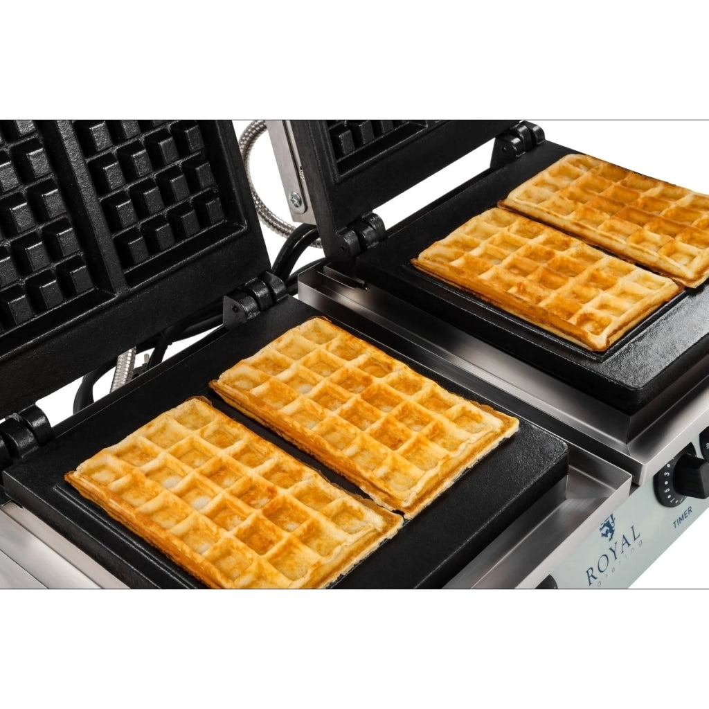Piastra per waffle professionale doppia quadrata rivestimento in Teflon rotondo 2 x 2000 watt 3614063