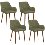 IDMarket - Set di 4 sedie RORY in tessuto chenille verde con gambe in noce per sala da pranzo