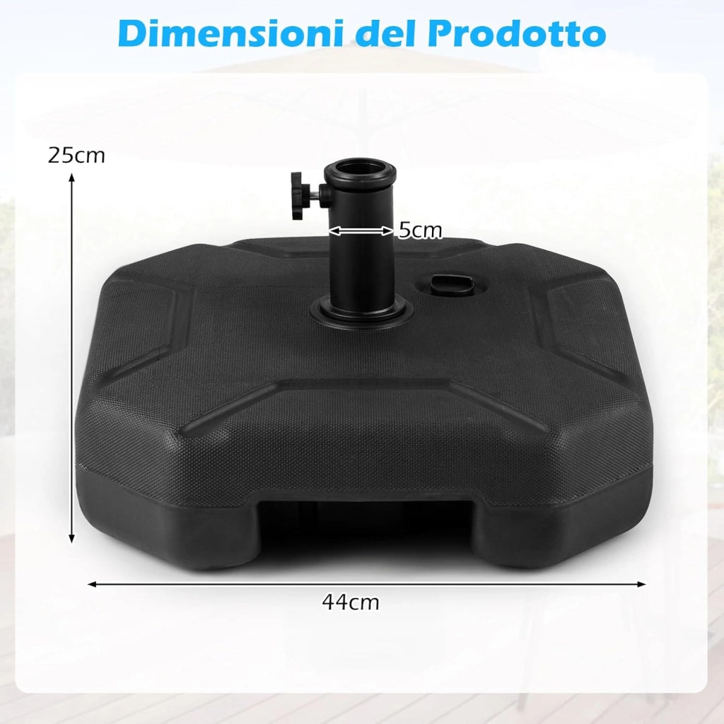Base per Ombrello Riempibile, Base per Ombrello Pesante 17,5 Litri / 30 kg Riempibile con Acqua o Sabbia, per Poli da Ombrello da 38/48mm, Supporto per Ombrello Giardino Piscina