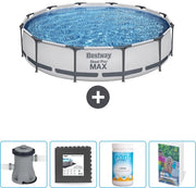 Piscina Rond Acciaio Pro MAX - 366 x 76 cm - Grigio - Inclusa Pomp Piastrelle - Chiaro - Guida Piscina