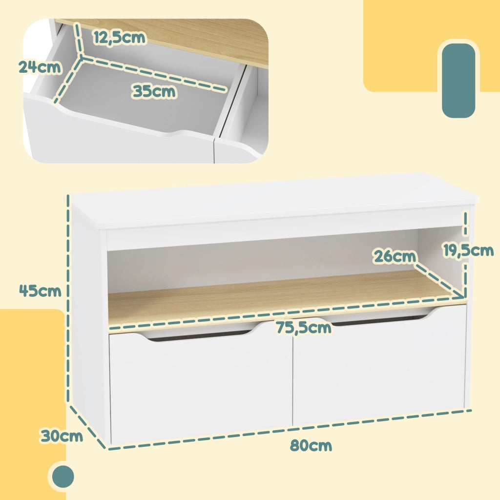 Scaffale per giocattoli bambini ¨C zephmum ¨C 2 cassetti, bianco, 80x30x45 cm