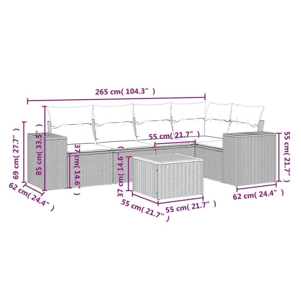 Set Divano da Giardino 6 pz con Cuscini Nero in Polyrattan