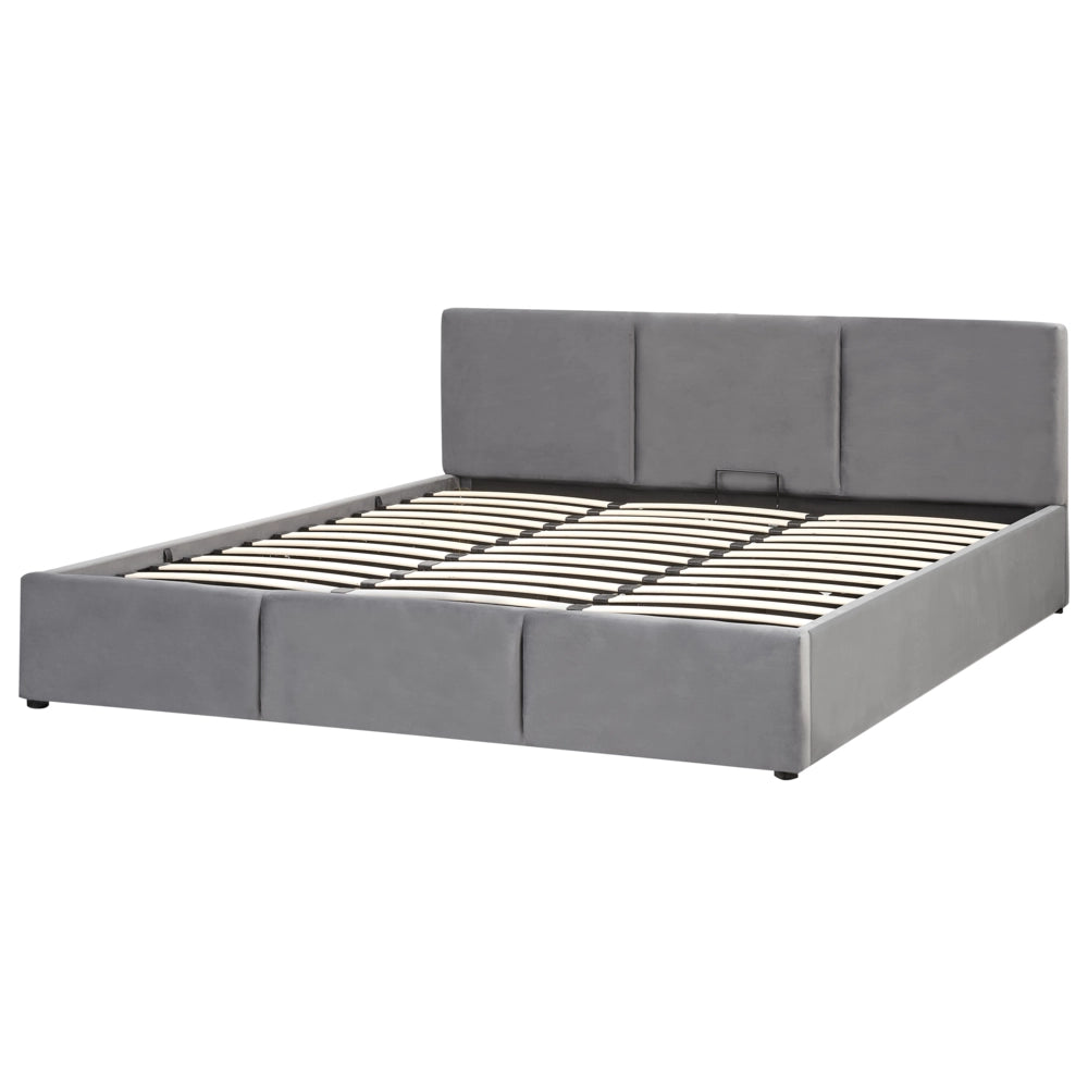 Letto Ottomano Grigio Scuro Velluto Tappezzato 180 x 200 cm Testiera Travestita Funzione Contenitore