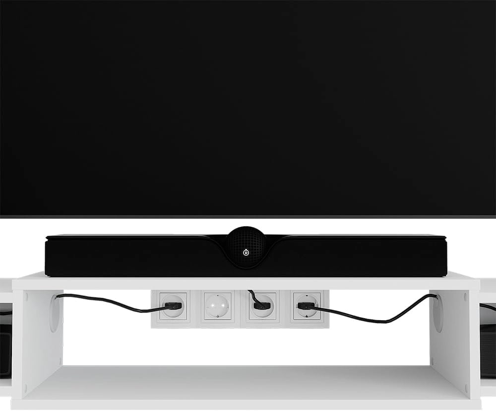 Mobile tv Nordic, Bianco, 139.7 x 20.3 cm con ripiani aperti, adatto al montaggio a parete per una configurazione flessibile degli spazi