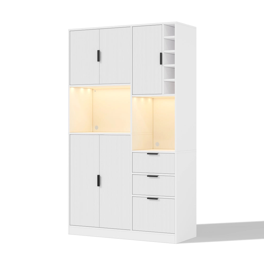 Mobile buffet da cucina moderno con LED RGB, prese integrate e portabottiglie, 180 × 105 × 40 cm