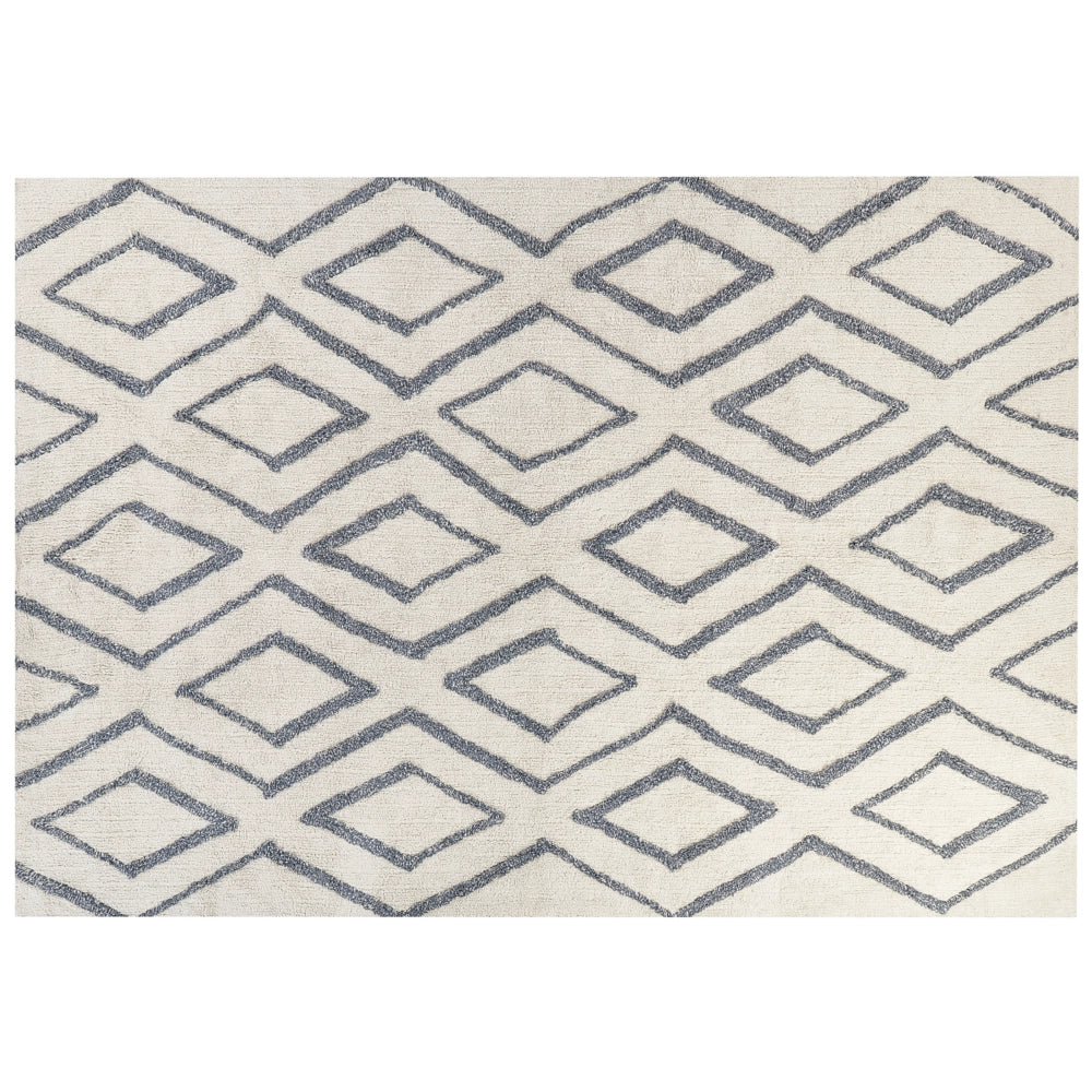 Tappeto in cotone bianco e blu motivo a geometrico 160 x 230 cm camera da letto soggiorno ingresso