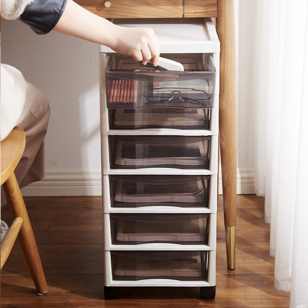 Cassettiera Carrello Salvaspazio in Polipropilene con 6 Cassetti Portaoggetti