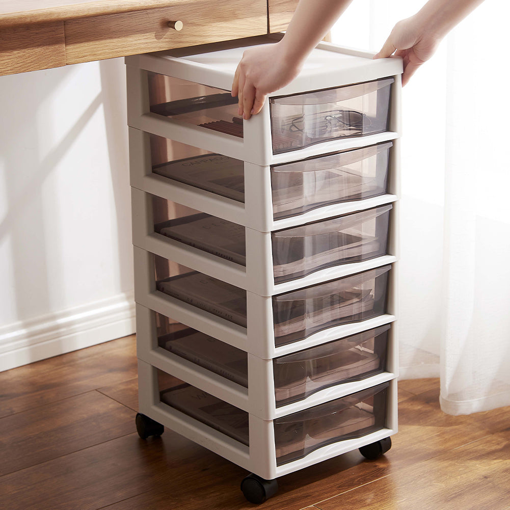 Cassettiera Carrello Salvaspazio in Polipropilene con 6 Cassetti Portaoggetti