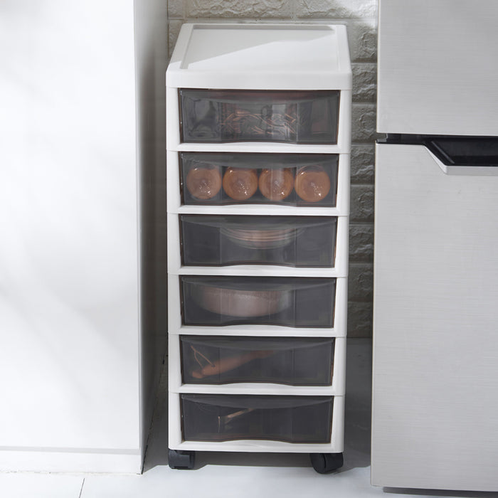 Cassettiera Carrello Salvaspazio in Polipropilene con 6 Cassetti Portaoggetti