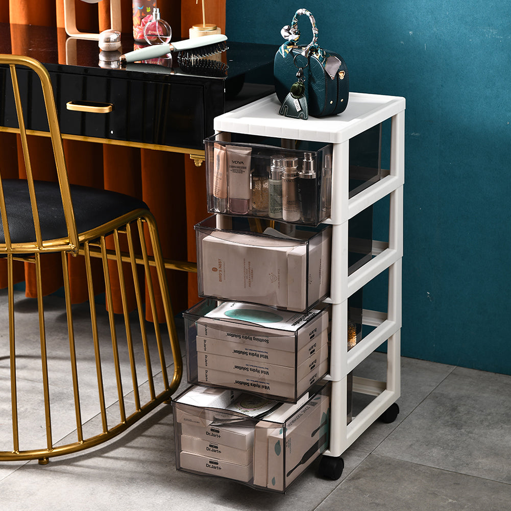 Cassettiera Carrello Salvaspazio in Polipropilene con 4 Cassetti Portaoggetti