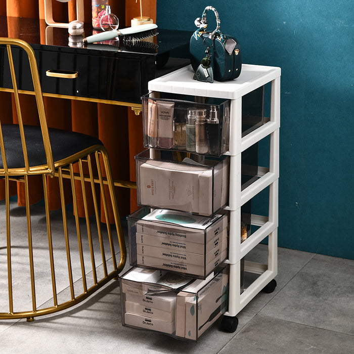 Cassettiera Carrello Salvaspazio in Polipropilene con 4 Cassetti Portaoggetti