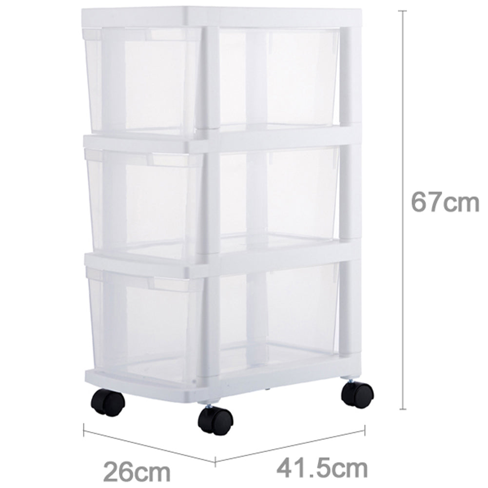 Carrello Cassettiera Portaoggetti Salvaspazio con 3 Ripiani Trasparenti e Ruote