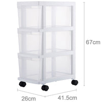 Carrello Cassettiera Portaoggetti Salvaspazio con 3 Ripiani Trasparenti e Ruote