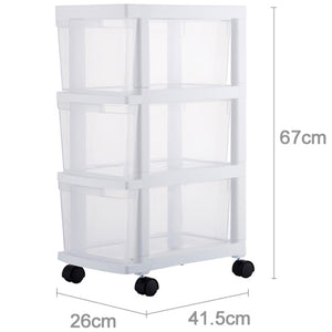 Carrello Cassettiera Portaoggetti Salvaspazio con 3 Ripiani Trasparenti e Ruote