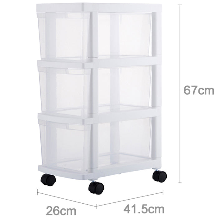 Carrello Cassettiera Portaoggetti Salvaspazio con 3 Ripiani Trasparenti e Ruote