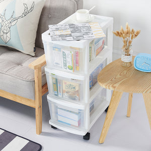 Carrello Cassettiera Portaoggetti Salvaspazio con 3 Ripiani Trasparenti e Ruote