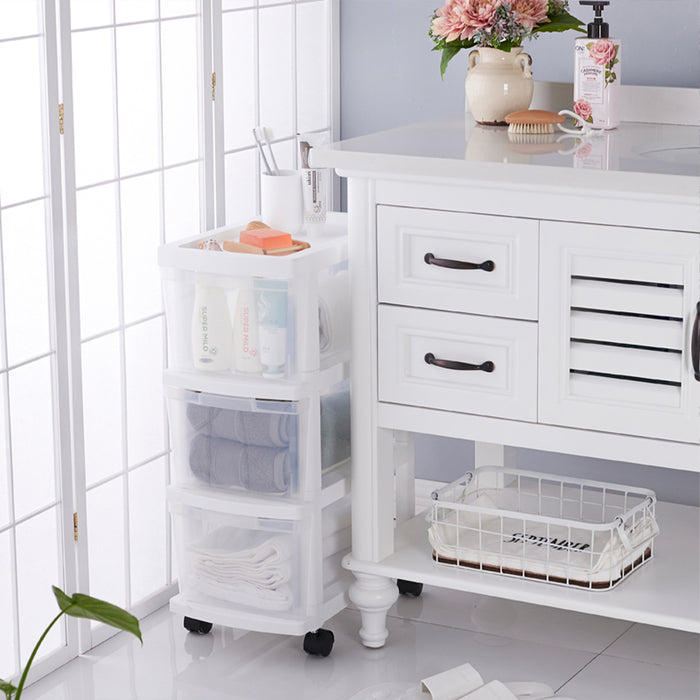 Carrello Cassettiera Portaoggetti Salvaspazio con 3 Ripiani Trasparenti e Ruote