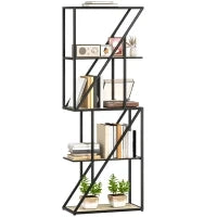 Libreria a 5 Livelli in Stile Industriale con Ripiani Aperti e Telaio in Acciaio 60x30x165 cm Rovere