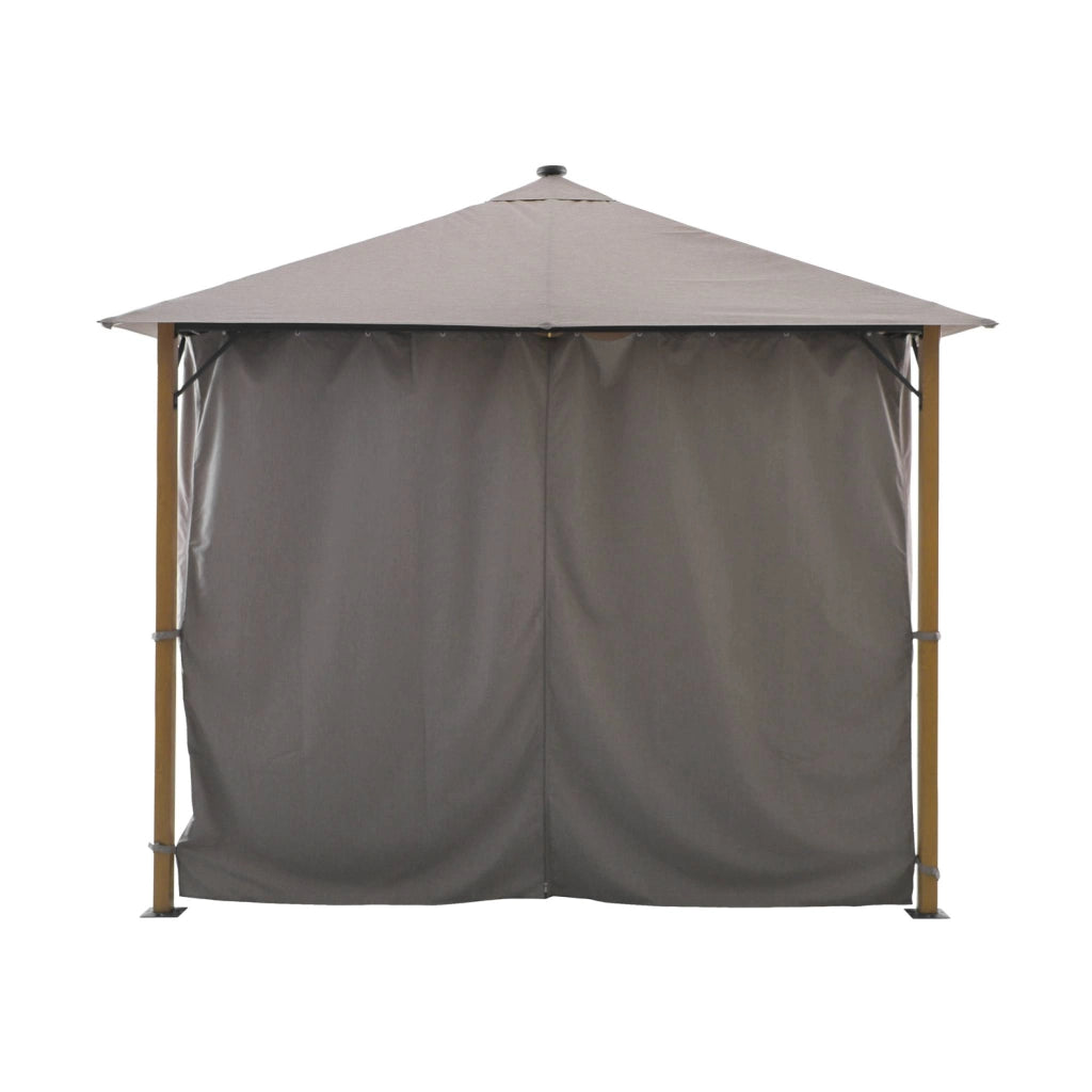Gazebo da giardino 3x3m in alluminio effetto legno con tende e led,