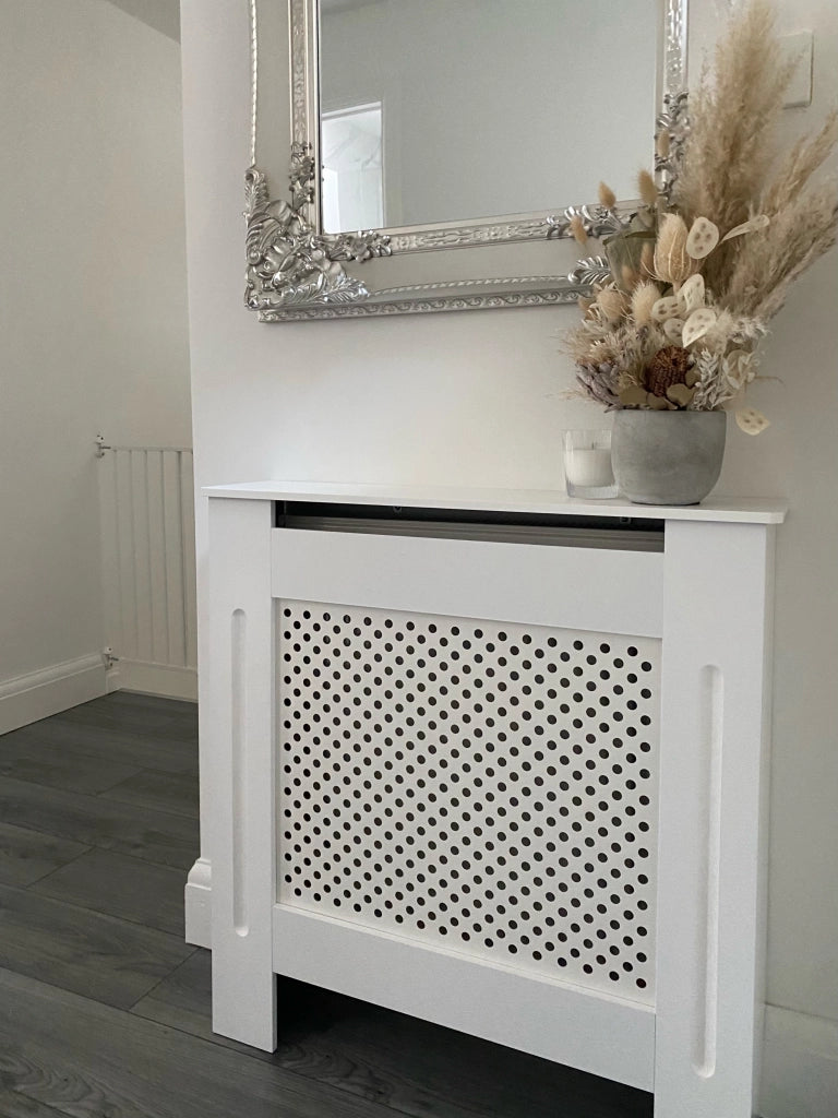 Copritermosifone Moderno a Griglia in MDF per Casa e Ufficio. 78x82x19 cm. Bianco