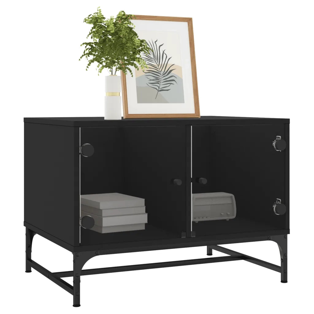 Tavolino da Salotto con Ante in Vetro Nero 68,5x50x50 cmcod mxl 87147