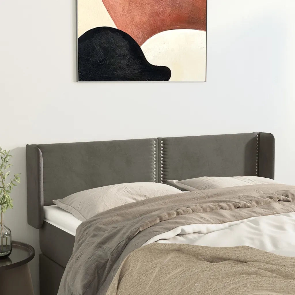 Testiera ad Orecchio-Testata con Orecchie Grigio Scuro 147x16x78/88 cm in Velluto 125819