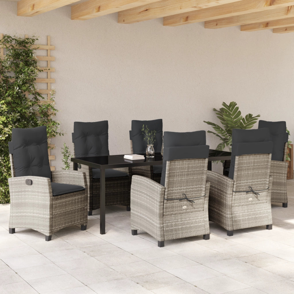 Set da Pranzo da Giardino di 7 Pezzi con Cuscini Grigio Chiaro Polyrattan
