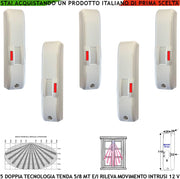 Sensore di Movimento 5 Doppia Tecnologia Tenda Infrarosso e Microonda Portata 5 MT Antifurto Ballatoio Porticato Interno Rileva Intrusi Invia Allarme Aliment. 12 V Assorb. 10 mA Cover Bianca ABS IP44