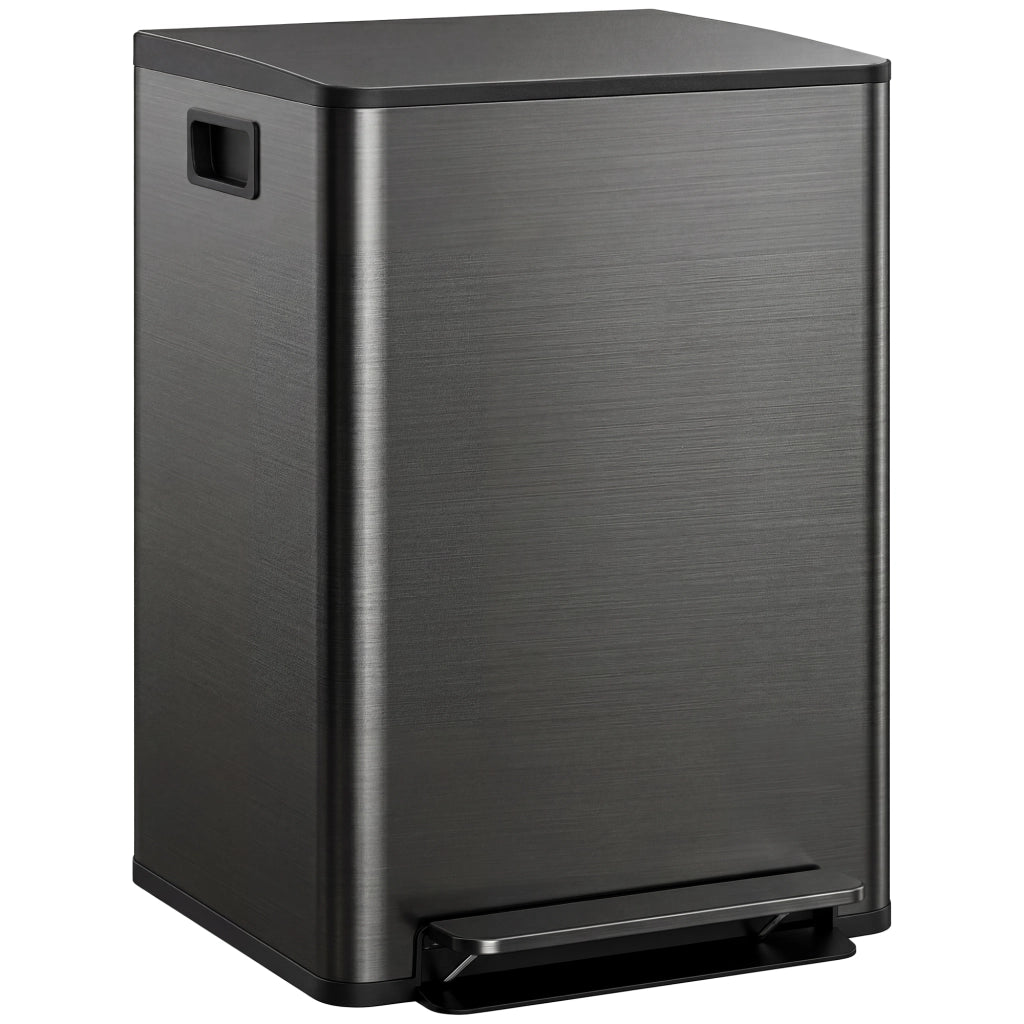 Pattumiera da 60L con 2 Scomparti ¨C Xylo ¨C Acciaio Inox Nero, Coperchio Soft-Close