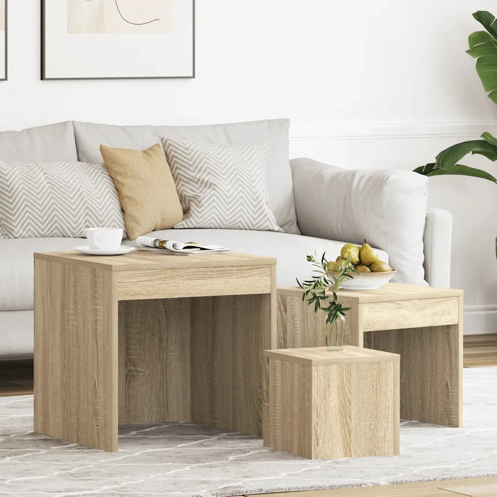 Tavolini Impilabili 3 pz Rovere Sonoma in Truciolato 808597