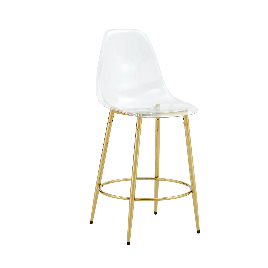 Sgabello da bar trasparente 2 pezzi con schienale ergonomico e seduta 66 cm, gambe in metallo oro, plastica trasparente
