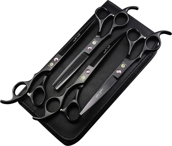 Kit di taglio per cani Professionale 7" 4 pezzi Kit di taglio per animali da compagnia con lama in acciaio giapponese premium dritta e sottile con set di conservazione