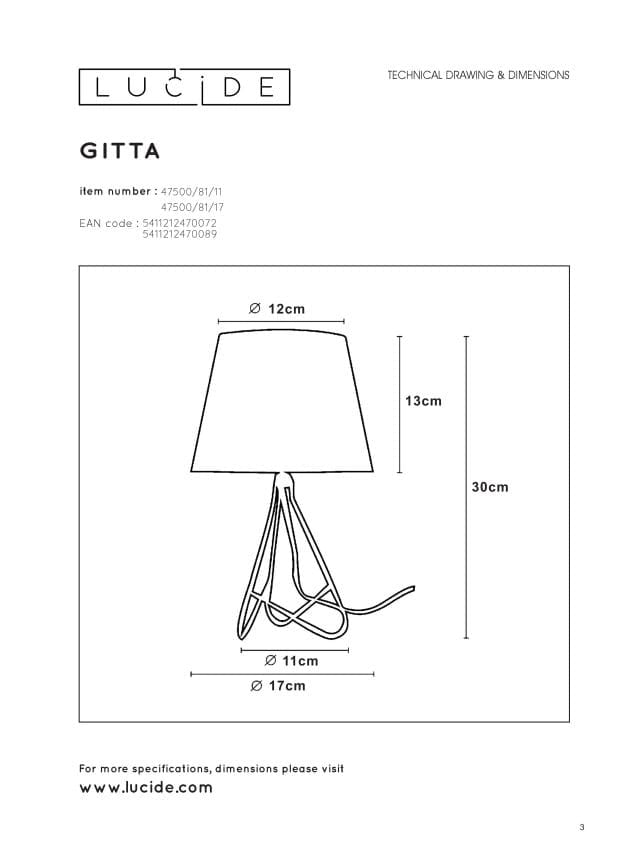 Lampada da tavolo Lucide Gitta rame/bianco E14 30cm