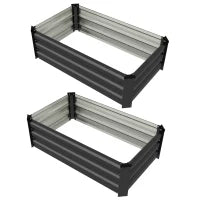 Set di 2 Letti per Orto Rialzato con Fondo Aperto in Acciaio Galvanizzato, 100x60x30cm, Grigio