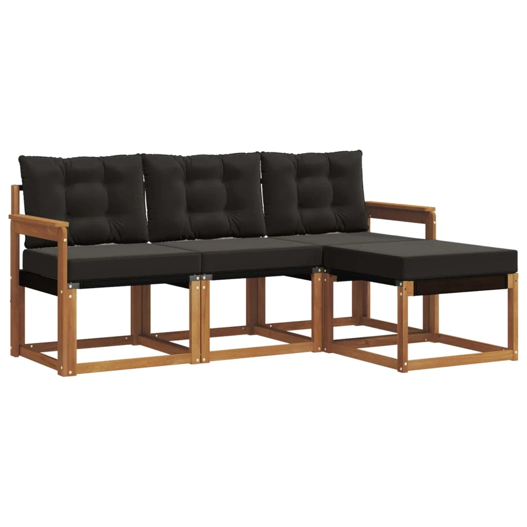 Set di divani da esterno con cuscino 4 pcs Naturale e Nero