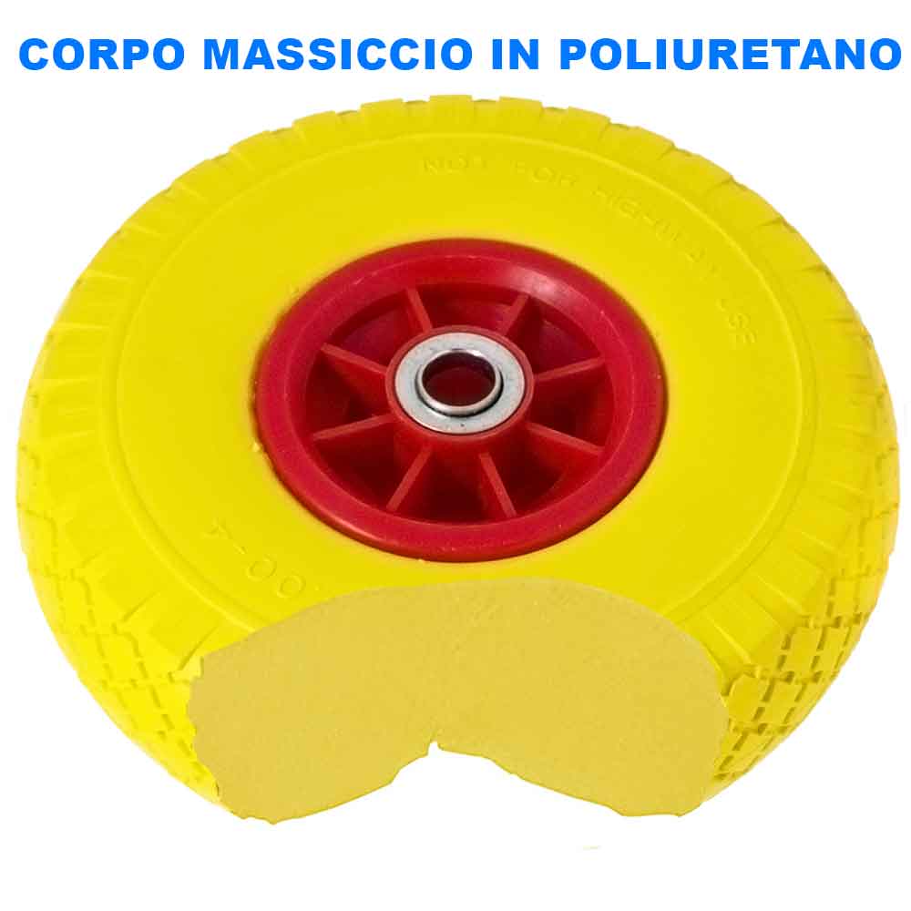 Ruota Piena per Carrello Antiforatura PU Gialla Carriola 25 cm Cerchio in ABS